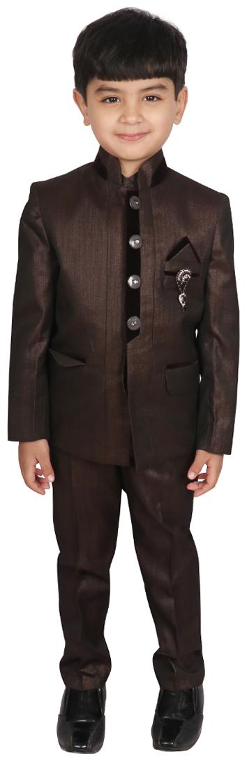 

SGYUVRAJ Boys Brown Partywear Suit