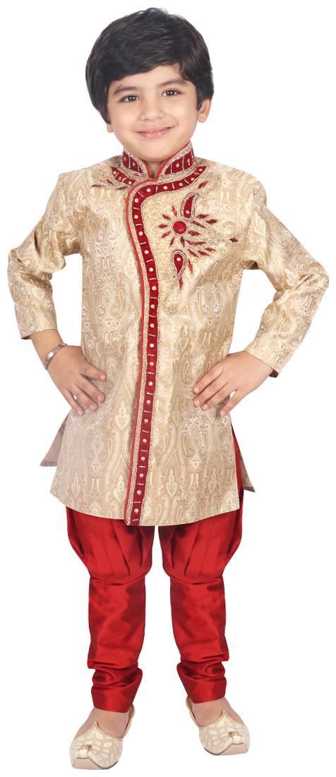

SGYUVRAJ Boy Silk Solid Sherwani - White