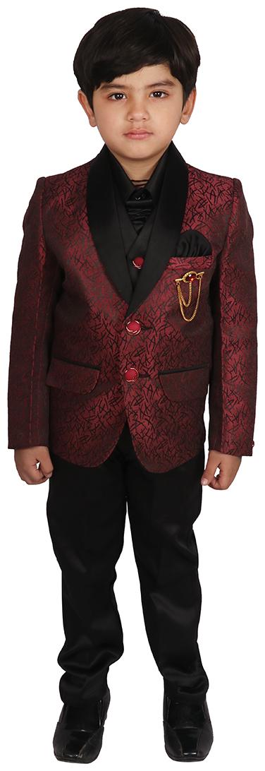 

SGYUVRAJ Boys Maroon Partywear Suit