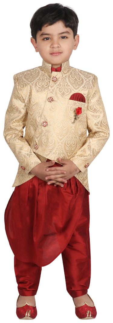 

SGYUVRAJ Boy Raw silk Solid Kurta pyjama set - Red