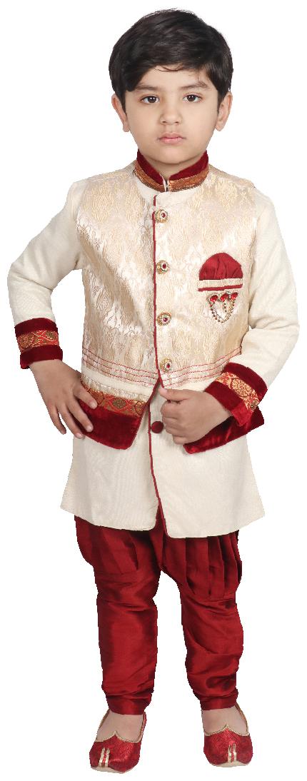 

SGYUVRAJ Boy Raw silk Self design Kurta pyjama set - Cream