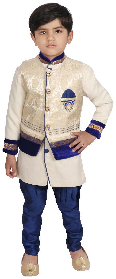 

SGYUVRAJ Boy Raw silk Self design Kurta pyjama set - Cream