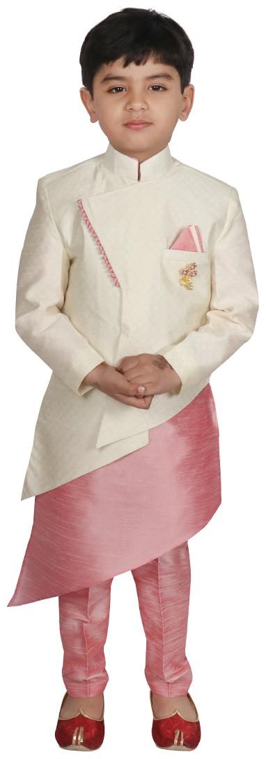 

SGYUVRAJ Boy Raw silk Solid Kurta pyjama set - Pink