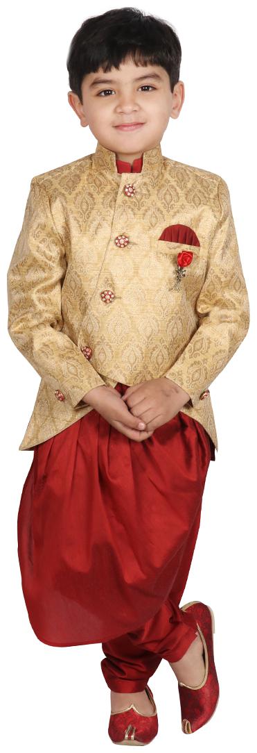 

SGYUVRAJ Boy Raw silk Solid Kurta pyjama set - Red