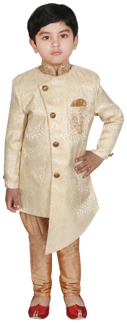 

SGYUVRAJ Boy Brocade Self design Ethnic jacket - Gold