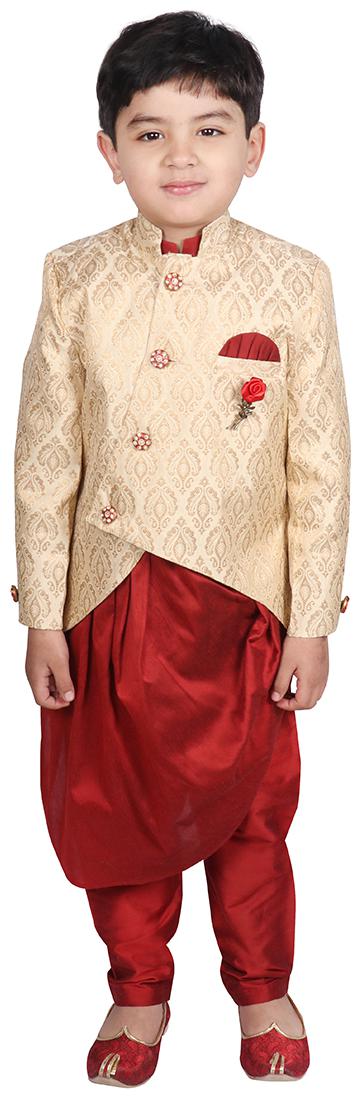 

SGYUVRAJ Boy Raw silk Solid Kurta pyjama set - Red