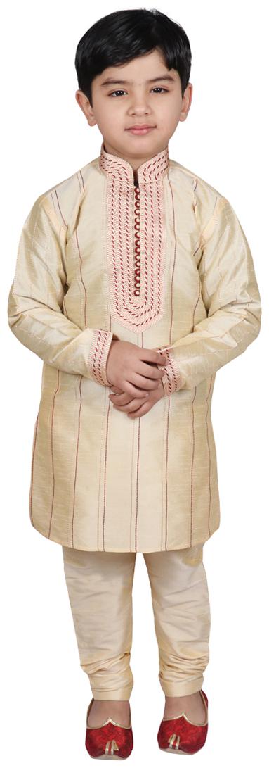 

SGYUVRAJ Boy Raw silk Self design Kurta pyjama set - Gold
