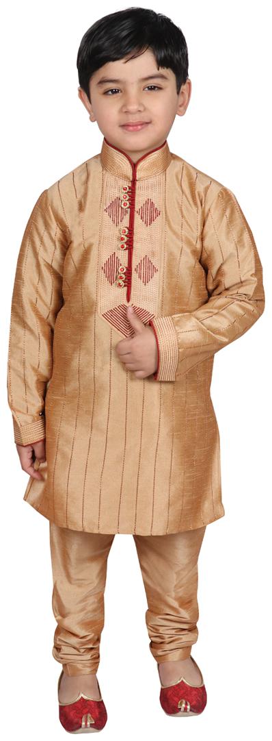 

SGYUVRAJ Boy Raw silk Self design Kurta pyjama set - Beige