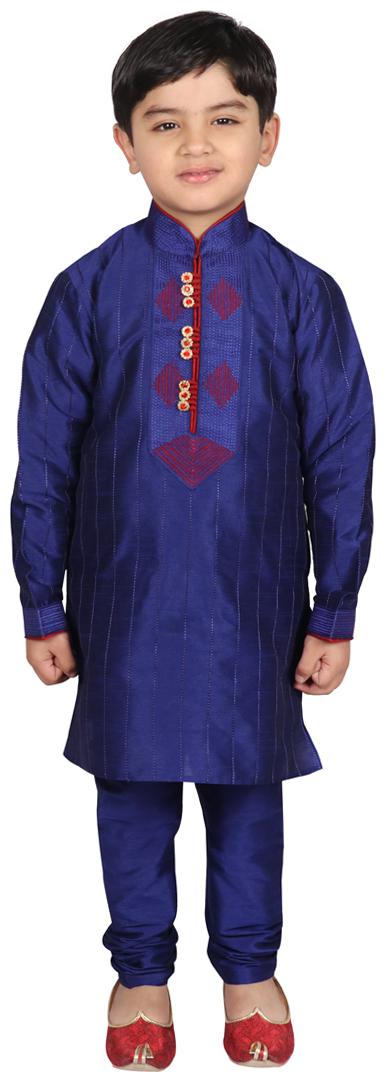 

SGYUVRAJ Boy Raw silk Self design Kurta pyjama set - Blue