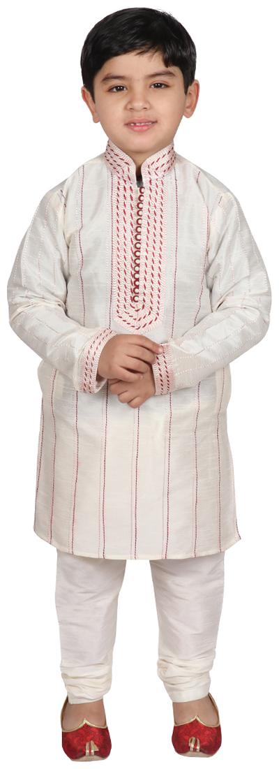 

SGYUVRAJ Boy Raw silk Self design Kurta pyjama set - Cream