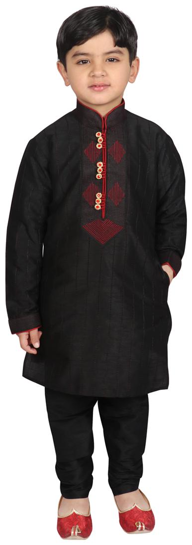 

SGYUVRAJ Boy Raw silk Self design Kurta pyjama set - Black