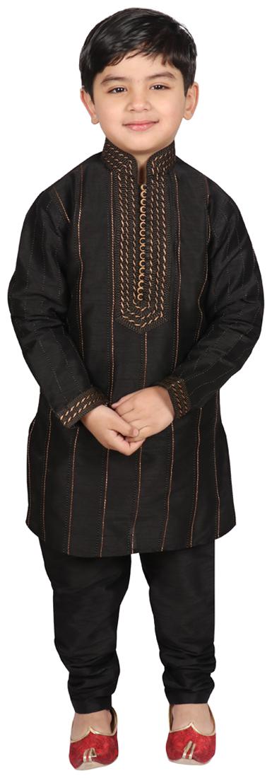 

SGYUVRAJ Boy Raw silk Self design Kurta pyjama set - Black