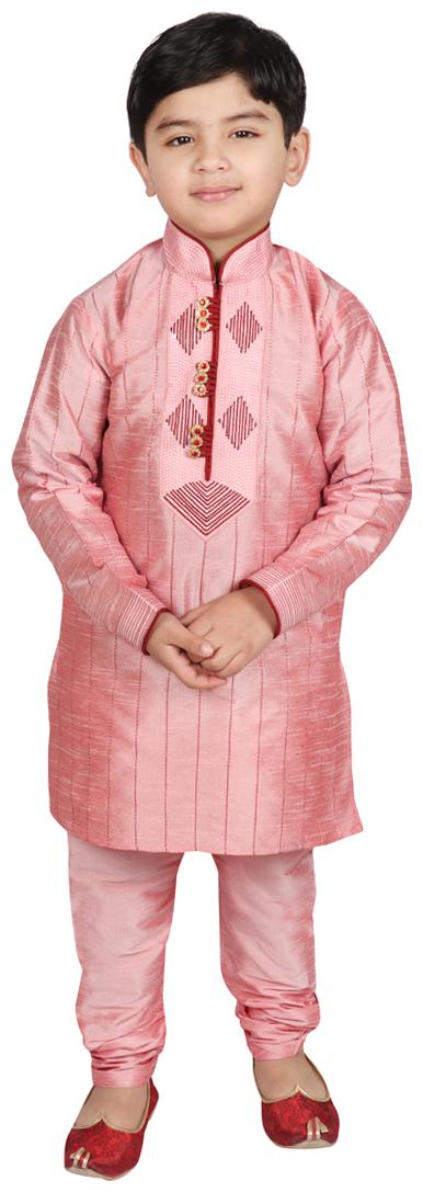 

SGYUVRAJ Boy Raw silk Self design Kurta pyjama set - Pink
