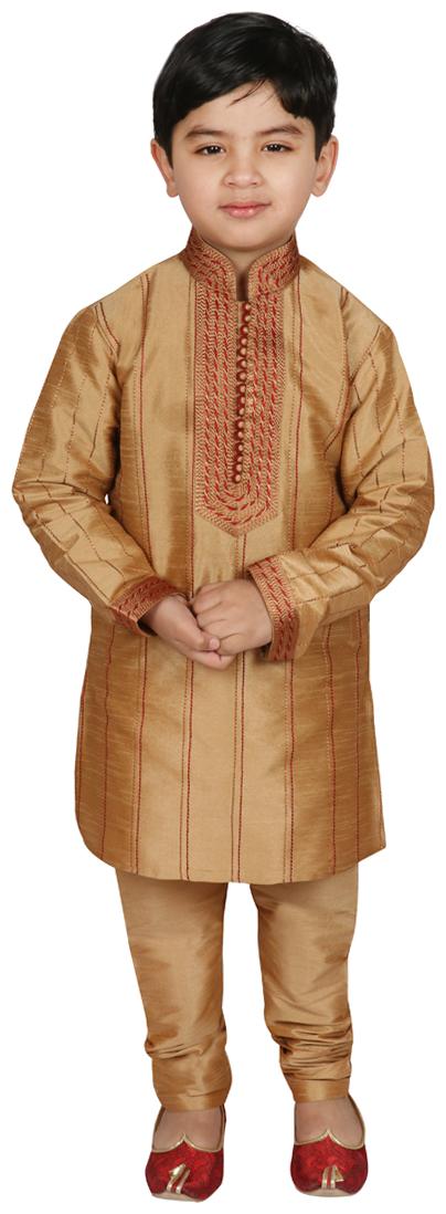 

SGYUVRAJ Boy Raw silk Self design Kurta pyjama set - Beige