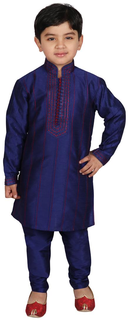 

SGYUVRAJ Boy Raw silk Self design Kurta pyjama set - Blue