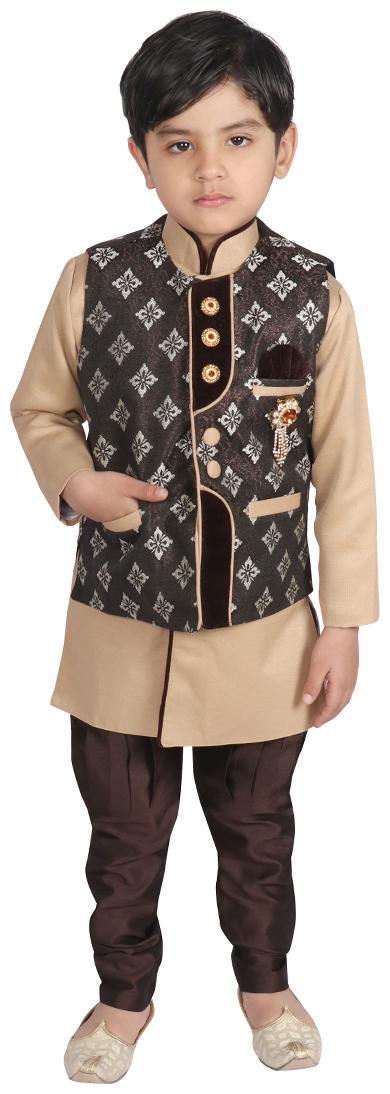 

SGYUVRAJ Boy Raw silk Printed Kurta pyjama set - Multi