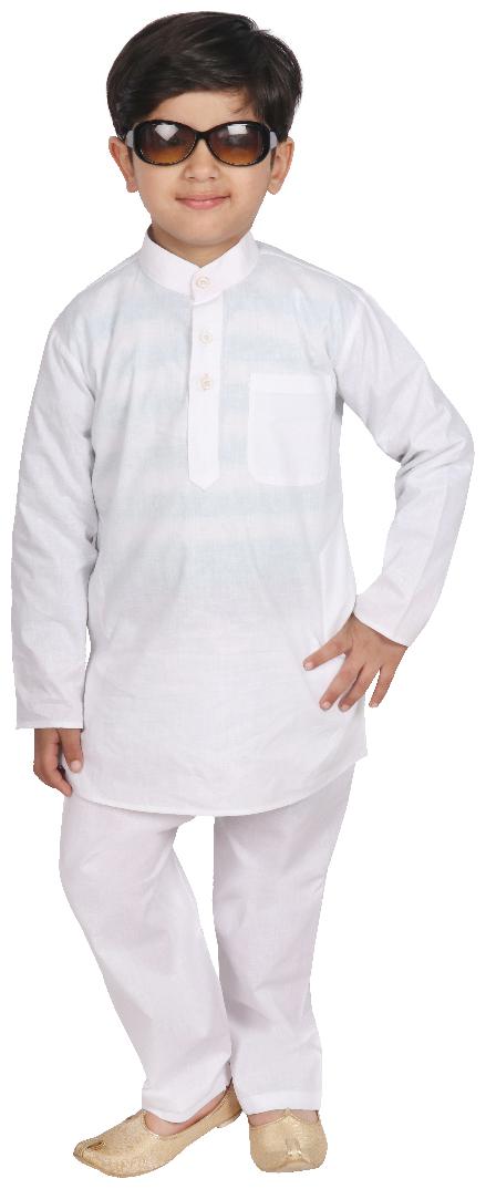

SGYUVRAJ Boy Cotton Solid Kurta pyjama set - White