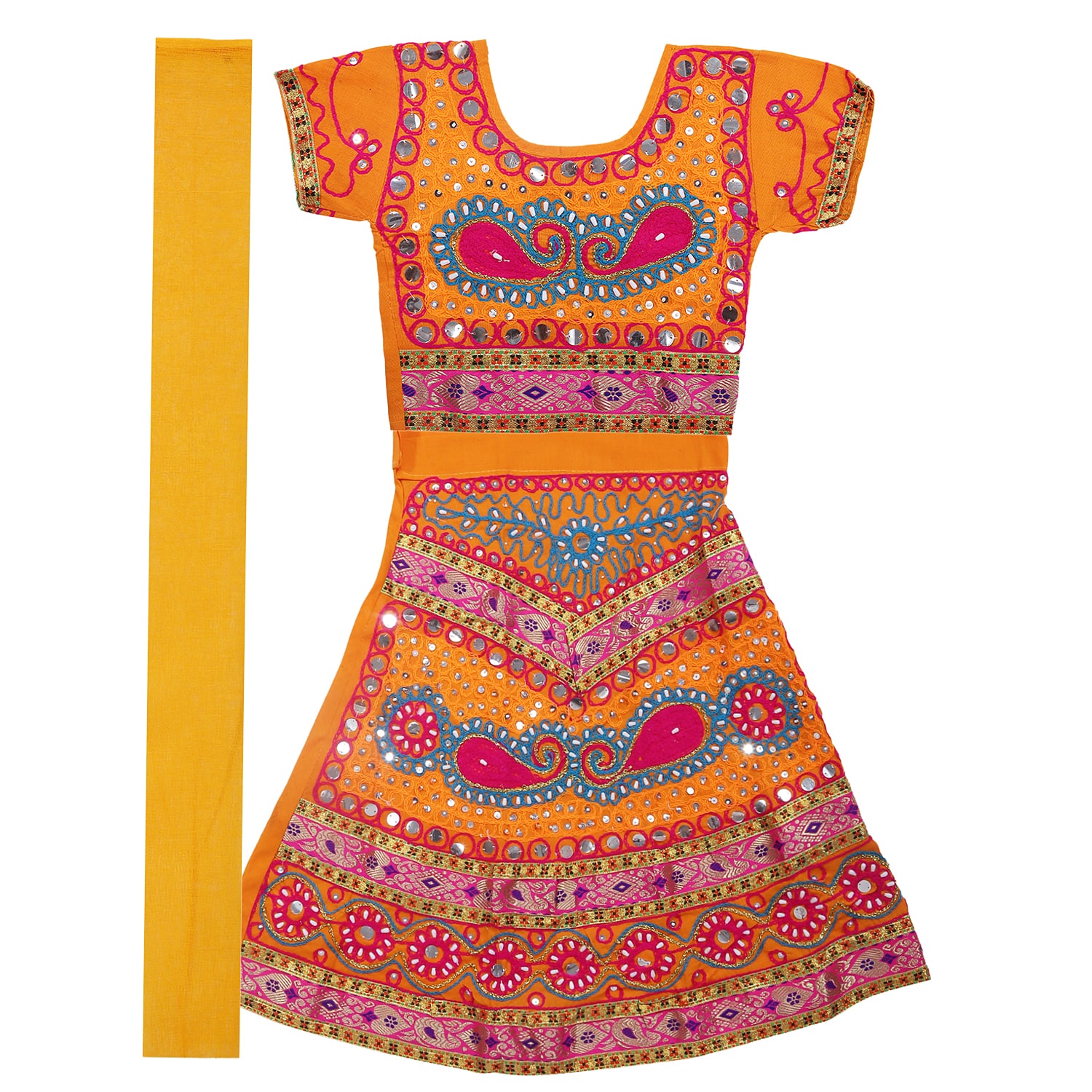 

Shishu Rajasthani Lehnga Hand Embroidry (Orange)