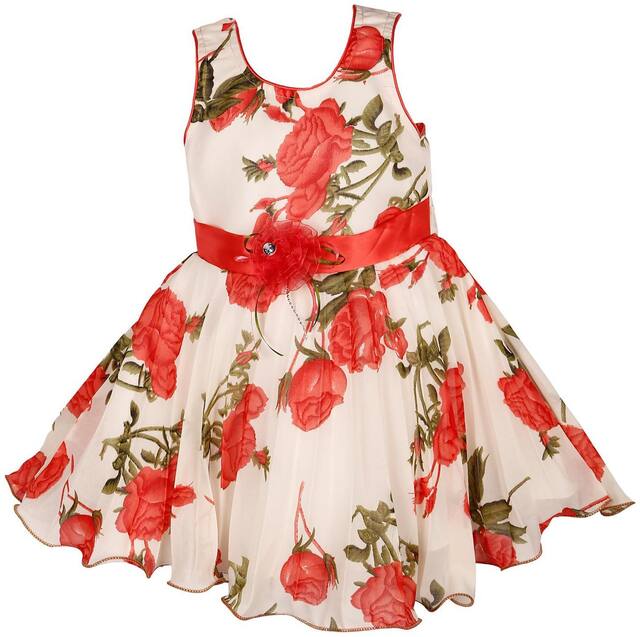 Silver Kraft Baby girl Net Solid Princess frock - Red