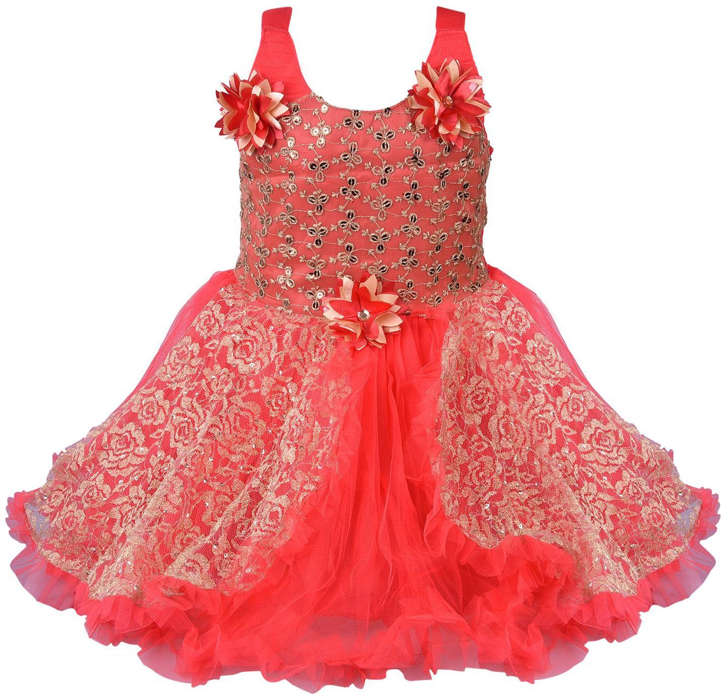 

Silver Kraft Red Net Sleeveless Knee Length Princess Frock ( Pack of 1 )