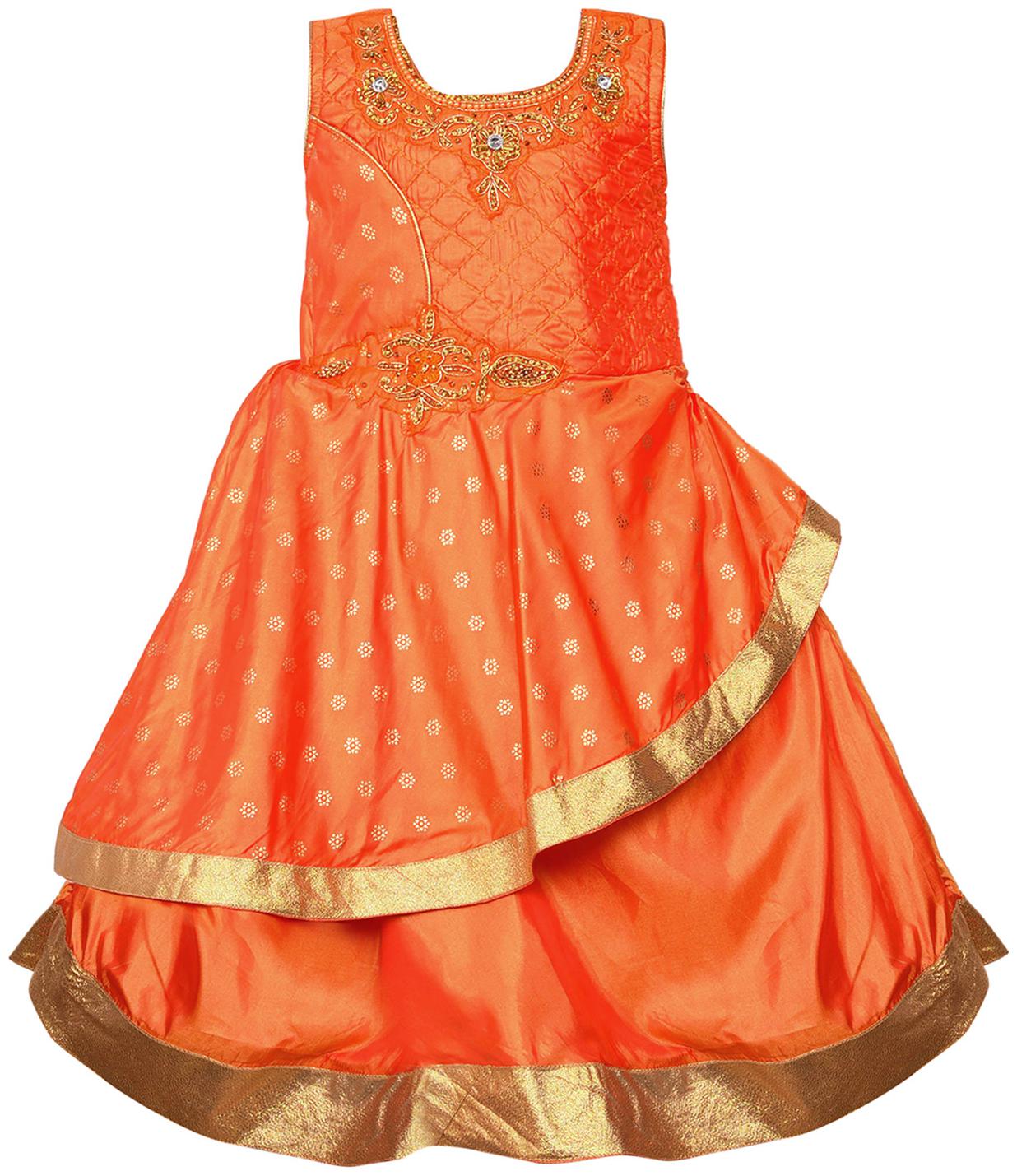 

Silver Kraft Baby Girls Japan Silk Partywear Long Frock Dress - (LF144org 8-9 Years Orange)