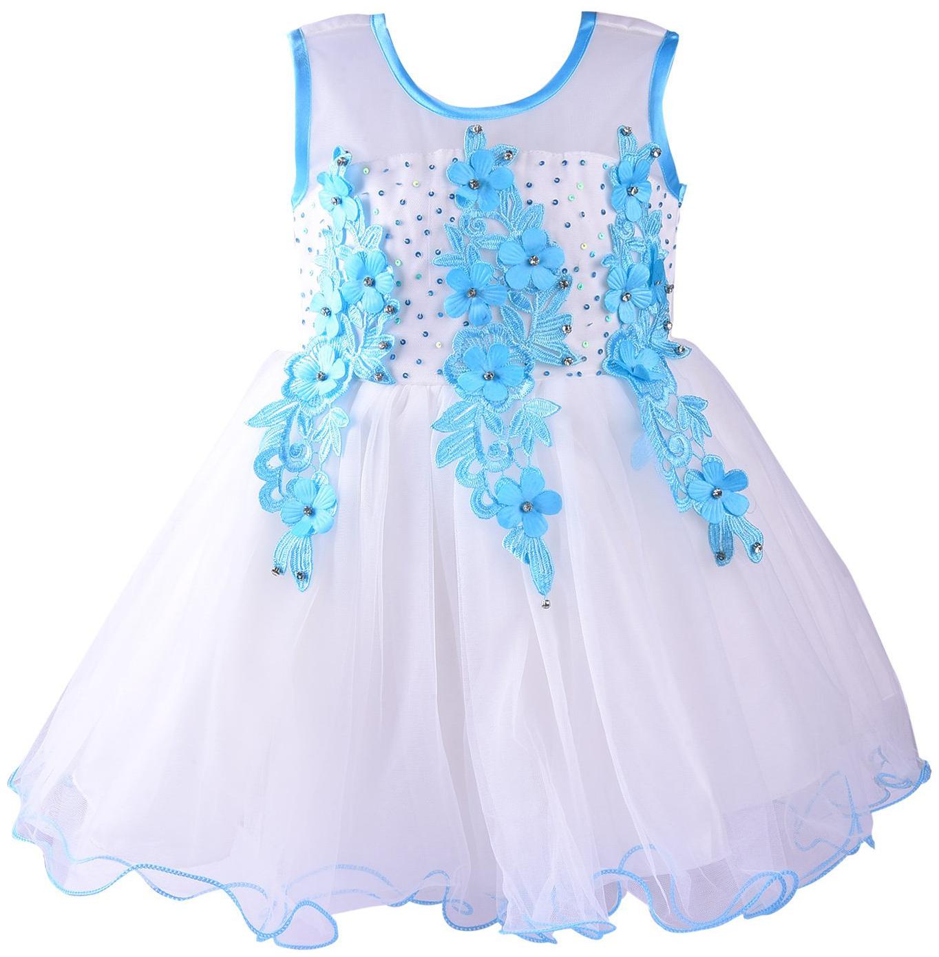 

Silver Kraft Blue Net Sleeveless Knee Length Princess Frock ( Pack of 1 )