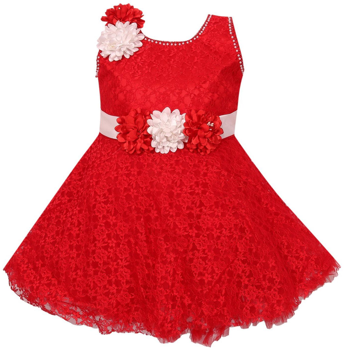 

Silver Kraft Red Net Sleeveless Knee Length Princess Frock ( Pack of 1 )