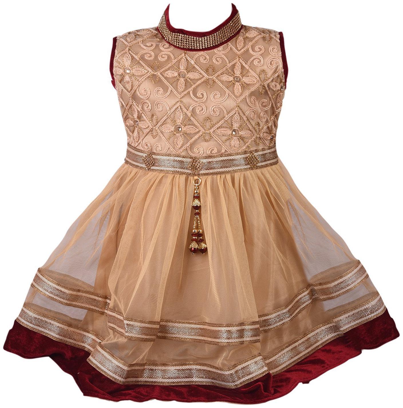 

Silver Kraft Baby girl Net Solid Princess frock - Beige