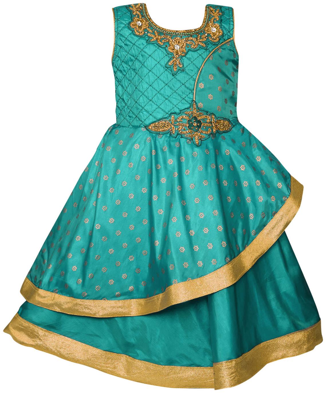 

Silver Kraft Baby Girls Japan Silk Partywear Long Frock Dress - (LF144sg 5-6 Years Sea Green)
