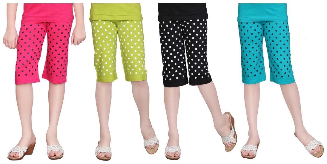

Sinimini Girl Cotton Solid Capri - Multi