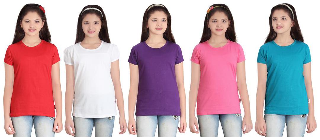 

Sinimini Girl Cotton Solid T shirt - Multi