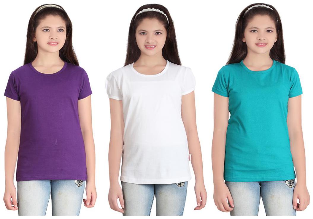 

Sinimini Girl Cotton Solid T shirt - Multi
