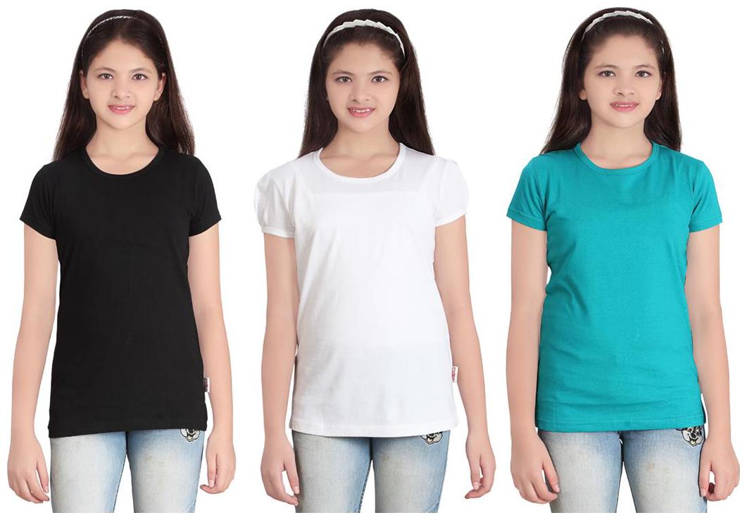 

Sinimini Girl Cotton Solid T shirt - Multi