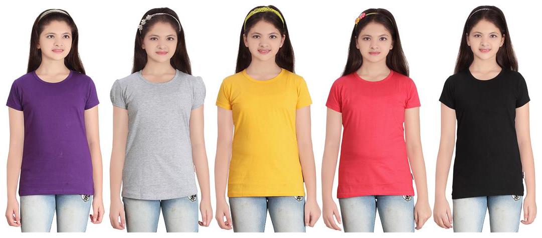 

Sinimini Girl Cotton Solid T shirt - Multi