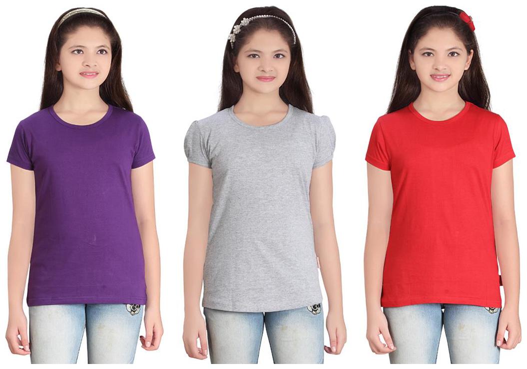 

Sinimini Girl Cotton Solid T shirt - Multi