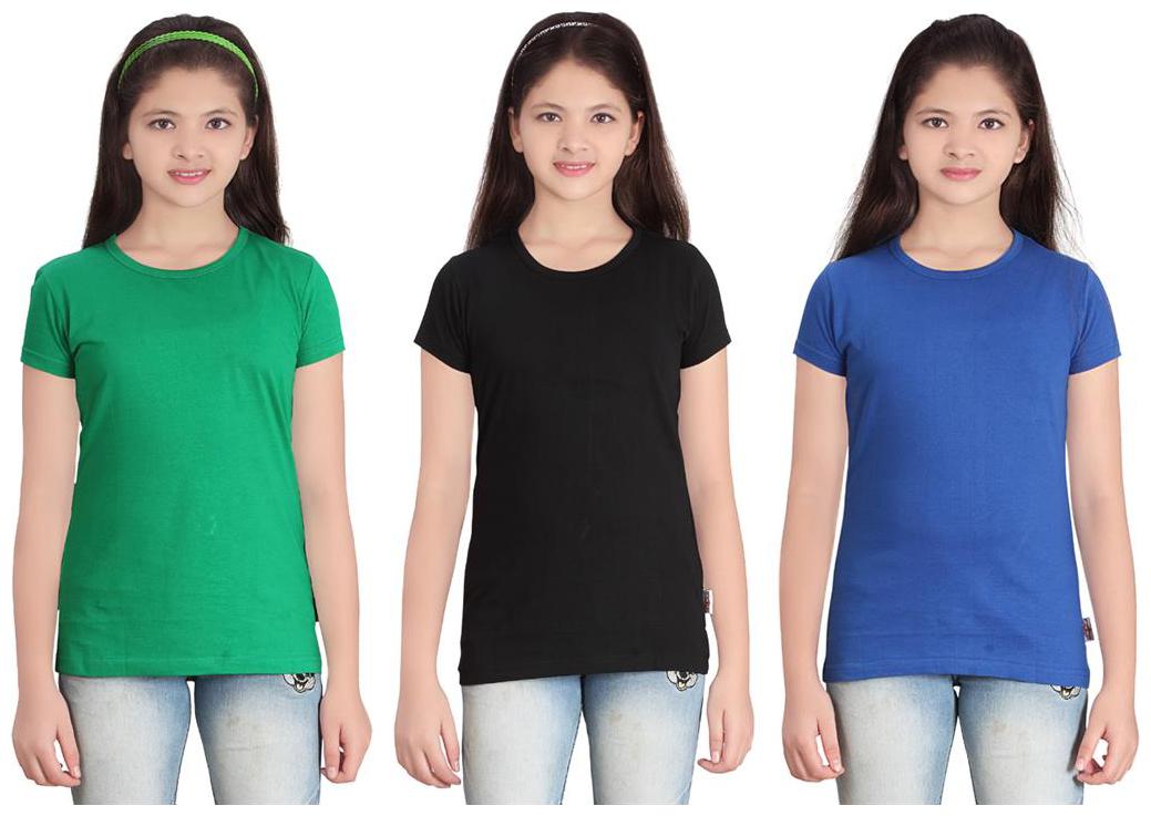 

Sinimini Girl Cotton Solid T shirt - Multi