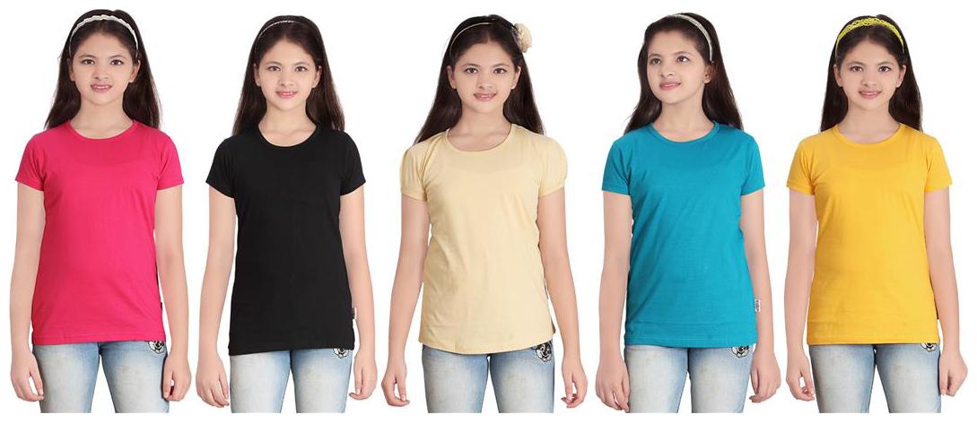 

Sinimini Girl Cotton Solid T shirt - Multi