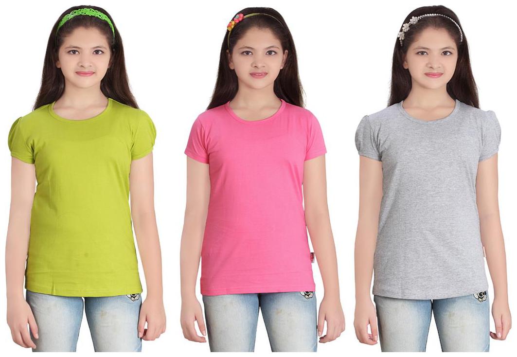 

Sinimini Girl Cotton Solid T shirt - Multi