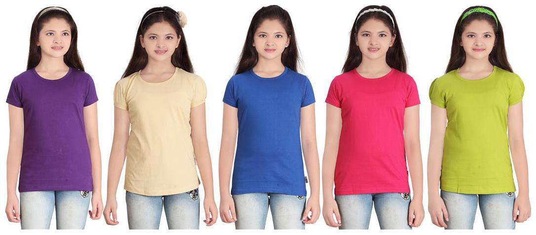 

Sinimini Girl Cotton Solid T shirt - Multi