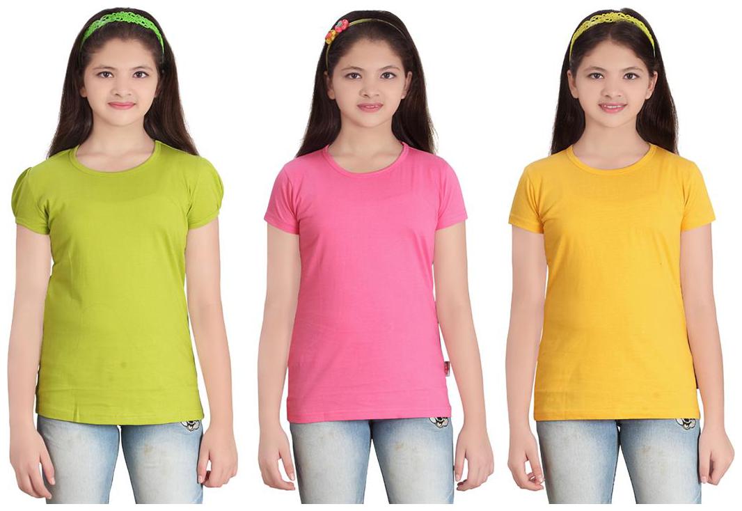 

Sinimini Girl Cotton Solid T shirt - Multi