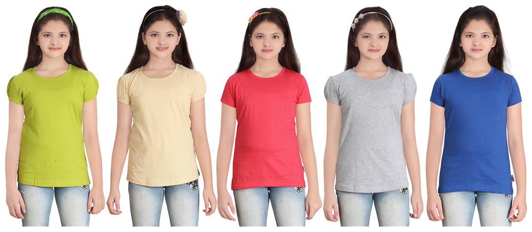 

Sinimini Girl Cotton Solid T shirt - Multi