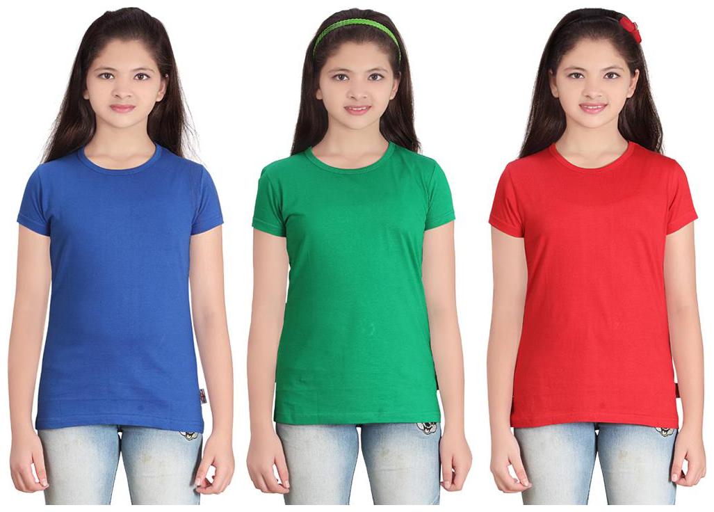 

Sinimini Girl Cotton Solid T shirt - Multi