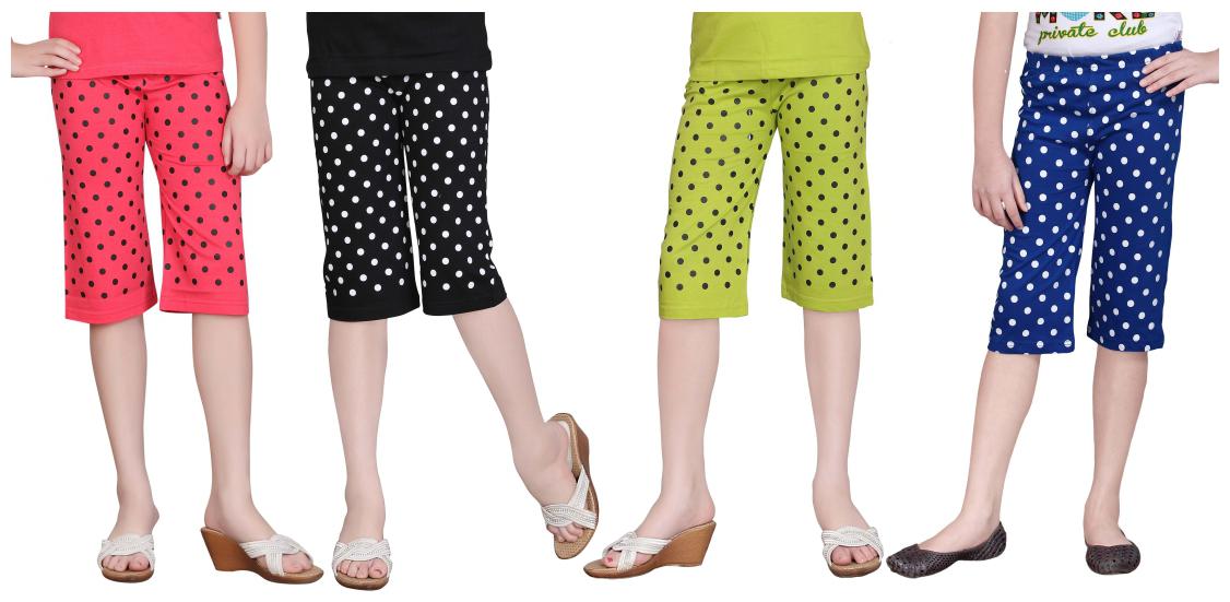

Sinimini Girl Cotton Solid Capri - Multi