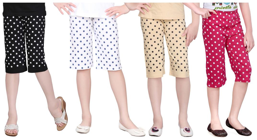 

Sinimini Girl Cotton Solid Capri - Multi