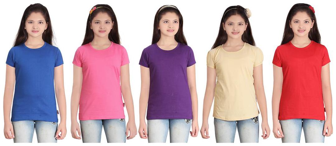 

Sinimini Girl Cotton Solid T shirt - Multi