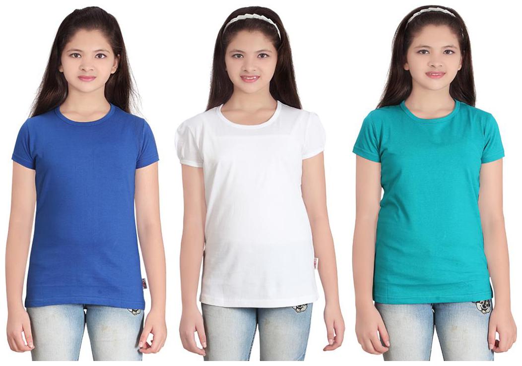 

Sinimini Girl Cotton Solid T shirt - Multi