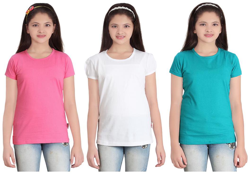 

Sinimini Girl Cotton Solid T shirt - Multi