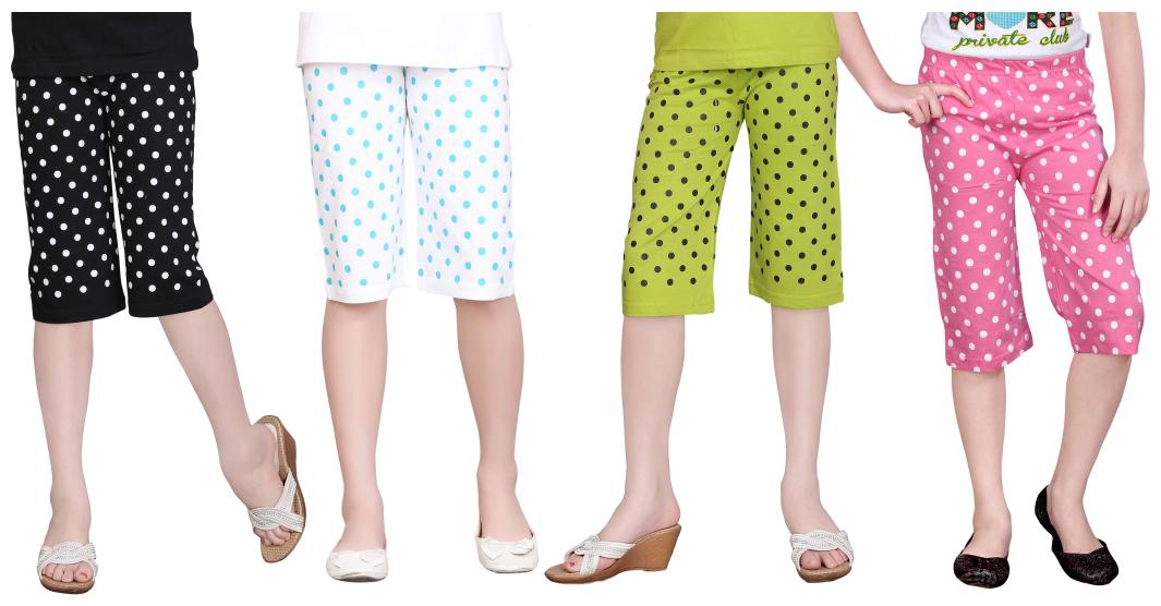 

Sinimini Girl Cotton Solid Capri - Multi