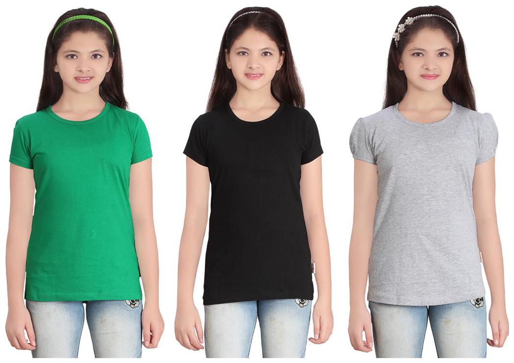 

Sinimini Girl Cotton Solid T shirt - Multi
