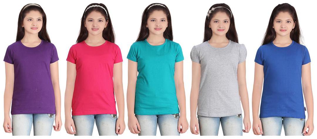 

Sinimini Girl Cotton Solid T shirt - Multi